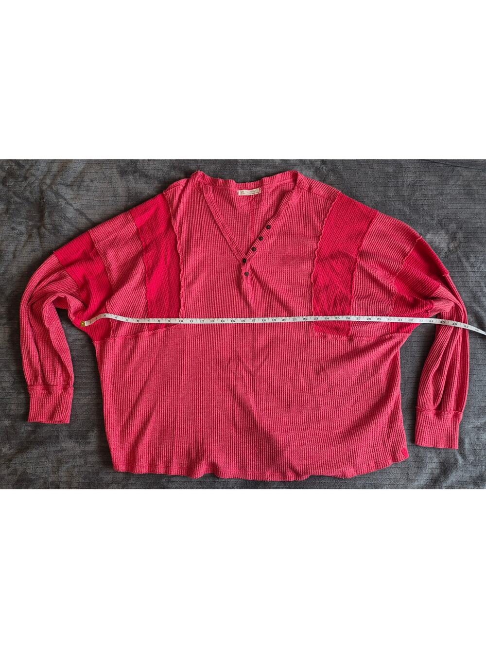 Free People We The Free Callisto Henley Waffle Knit Thermal Top Red Oversized